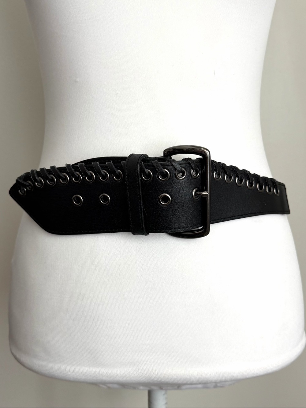 Black Leather Belt with Grommets by Chico's Waist Sizes 28" - 32"